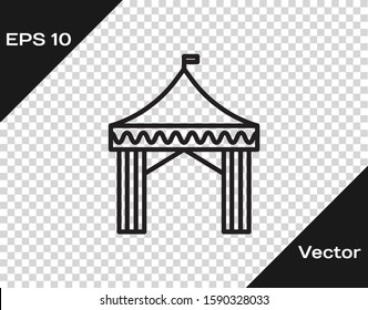 Black line Camping tent icon isolated on transparent background. Carnival camping tent. Amusement park.  Vector Illustration