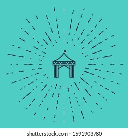 Black line Camping tent icon isolated on green background. Carnival camping tent. Amusement park. Abstract circle random dots. Vector Illustration