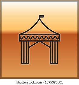 Black line Camping tent icon isolated on gold background. Carnival camping tent. Amusement park.  Vector Illustration