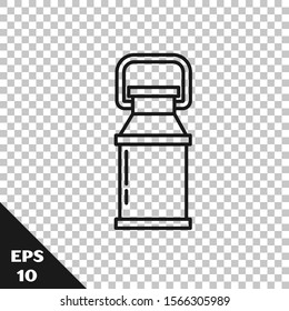 Black line Can container for milk icon isolated on transparent background.  Vector Illustration