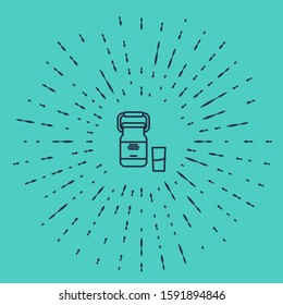 Black line Can container for milk and glass icon isolated on green background. Abstract circle random dots. Vector Illustration