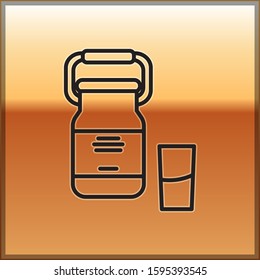 Black line Can container for milk and glass icon isolated on gold background.  Vector Illustration