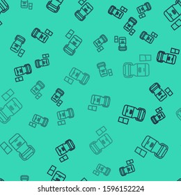 Black line Can container for milk and glass icon isolated seamless pattern on green background.  Vector Illustration