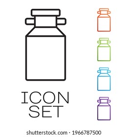 Black line Can container for milk icon isolated on white background. Set icons colorful. Vector