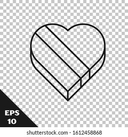 Black line Candy in heart shaped box icon isolated on transparent background. Valentines Day.  Vector Illustration