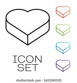Black line Candy in heart shaped box and bow icon isolated on white background. Valentines Day. Set icons colorful. Vector Illustration