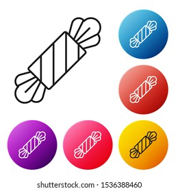 Black line Candy icon isolated on white background. Happy Halloween party. Set icons colorful circle buttons. Vector Illustration