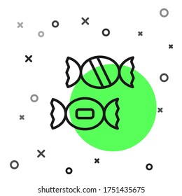 Icono de Candy de línea negra aislado en fondo blanco.  Vector
