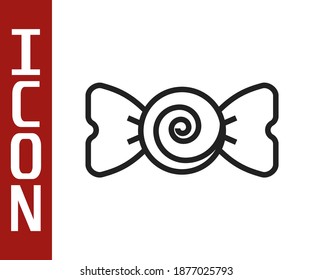 Black line Candy icon isolated on white background. Merry Christmas and Happy New Year.  Vector