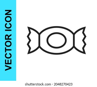 Black line Candy icon isolated on white background. Happy Halloween party.  Vector