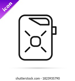 Black line Canister for motor machine oil icon isolated on white background. Oil gallon. Oil change service and repair. Engine oil sign.  Vector Illustration