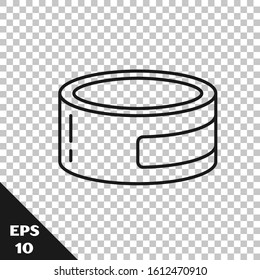 Black line Canned food icon isolated on transparent background. Food for animals. Pet food can.  Vector Illustration
