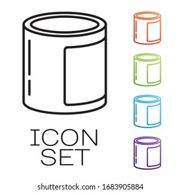 Black Line Canned Food Icon Isolated On White Background. Food For Animals. Pet Food Can. Set Icons Colorful. Vector Illustration