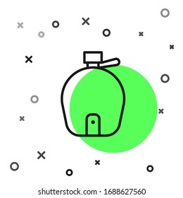 Black line Canteen water bottle icon isolated on white background. Tourist flask icon. Jar of water use in the campaign.  Vector Illustration