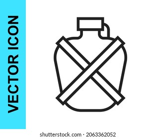 Línea negra Icono de botella de agua Canteen aislado en fondo blanco. Icono del matraz turístico. Jar del uso del agua en la campaña.  Vector