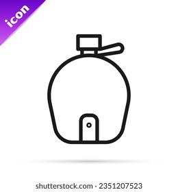 Black line Canteen water bottle icon isolated on white background. Tourist flask icon. Jar of water use in the campaign.  Vector Illustration