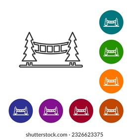 Black line Capilano Suspension Bridge in Vancouver, Canada icon isolated on white background. Set icons in color circle buttons. Vector