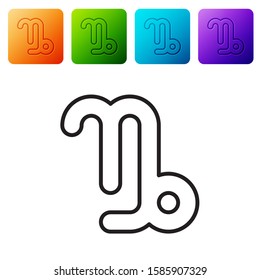 Black line Capricorn zodiac sign icon isolated on white background. Astrological horoscope collection. Set icons in color square buttons. Vector Illustration