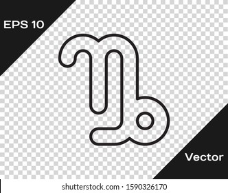 Black line Capricorn zodiac sign icon isolated on transparent background. Astrological horoscope collection.  Vector Illustration