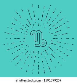 Black line Capricorn zodiac sign icon isolated on green background. Astrological horoscope collection. Abstract circle random dots. Vector Illustration