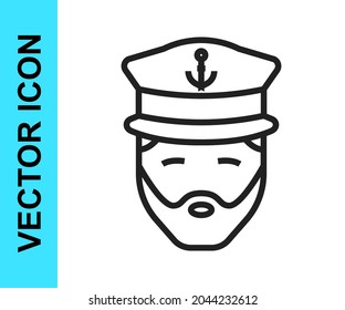 Línea negra Capitán del icono del barco aislado en fondo blanco. Turismo de viajes transporte náutico. Buque de pasajeros de vóley, crucero de línea.  Vector