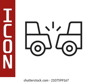 Black line Car accident icon isolated on white background. Auto accident involving two cars.  Vector