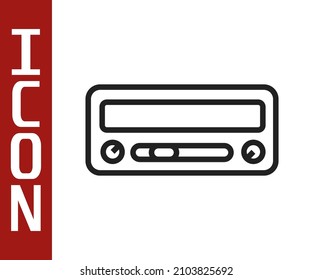 Black Line Car Audio Icon Isolated On White Background. Fm Radio Car Audio Icon.  Vector