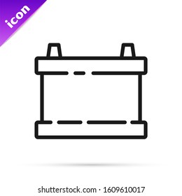 Black line Car battery icon isolated on white background. Accumulator battery energy power and electricity accumulator battery.  Vector Illustration