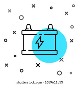 Black line Car battery icon isolated on white background. Accumulator battery energy power and electricity accumulator battery. Random dynamic shapes. Vector Illustration