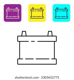 Black line Car battery icon isolated on white background. Accumulator battery energy power and electricity accumulator battery. Set icons colorful square buttons. Vector Illustration