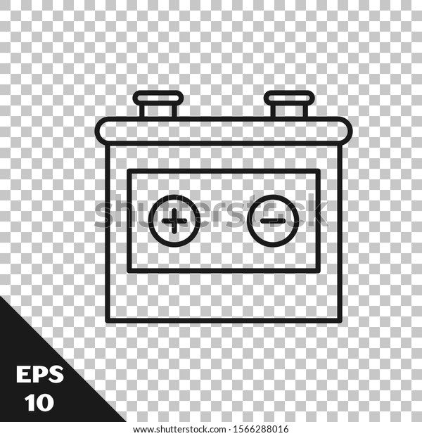 Black line Car battery icon\
isolated on transparent background. Accumulator battery energy\
power and electricity accumulator battery.  Vector\
Illustration