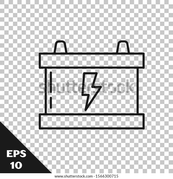 Black line\
Car battery icon isolated on transparent background. Accumulator\
battery energy power and electricity accumulator battery. Lightning\
bolt.  Vector\
Illustration