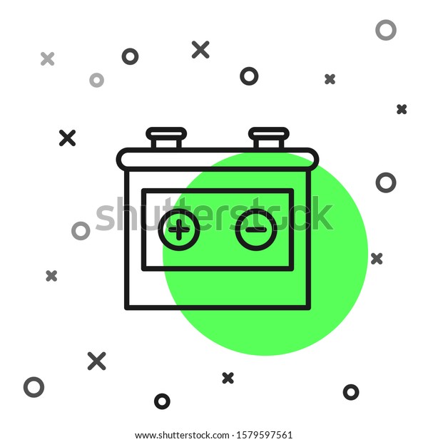 Black line Car battery icon isolated on
white background. Accumulator battery energy power and electricity
accumulator battery.  Vector
Illustration