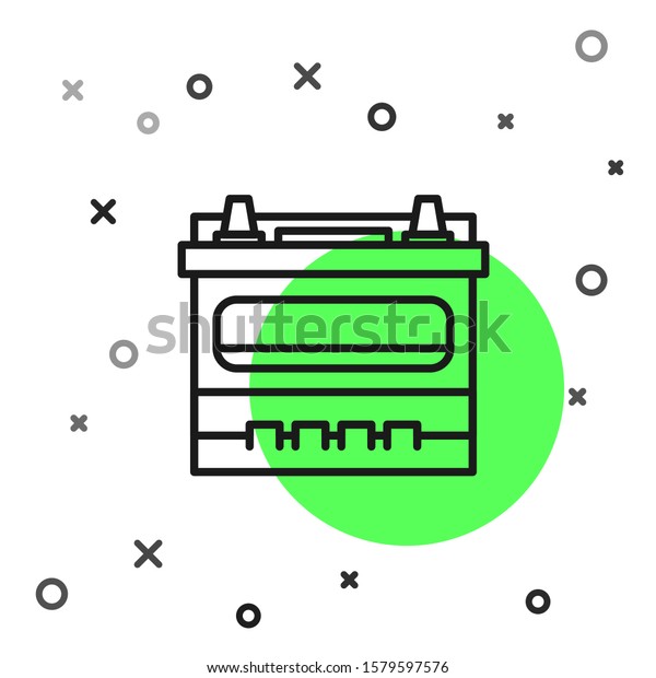 Black line Car battery icon isolated on\
white background. Accumulator battery energy power and electricity\
accumulator battery.  Vector\
Illustration