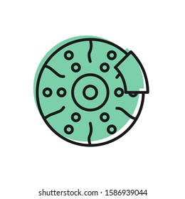 Black line Car brake disk with caliper icon isolated on white background.  Vector Illustration