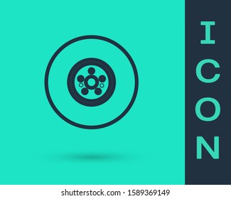 Black line Car brake disk icon isolated on green background.  Vector Illustration