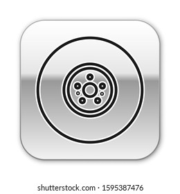 Black line Car brake disk icon isolated on white background. Silver square button. Vector Illustration