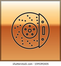 Black line Car brake disk with caliper icon isolated on gold background.  Vector Illustration