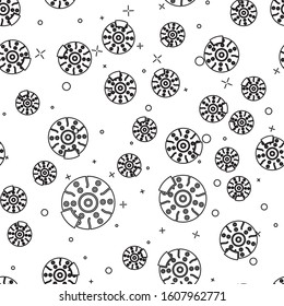 Black line Car brake disk with caliper icon isolated seamless pattern on white background.  Vector Illustration