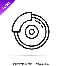 Black line Car brake disk with caliper icon isolated on white background.  Vector Illustration