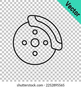 Black line Car brake disk with caliper icon isolated on transparent background.  Vector
