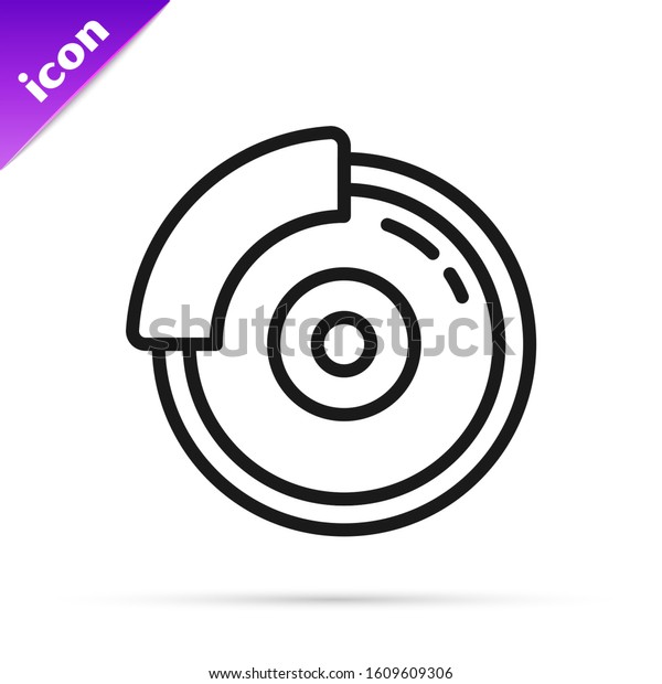 Black line Car brake disk with
caliper icon isolated on white background.  Vector
Illustration