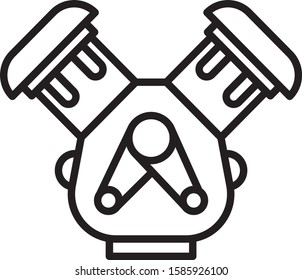 Black line Car engine icon isolated on white background.  Vector Illustration