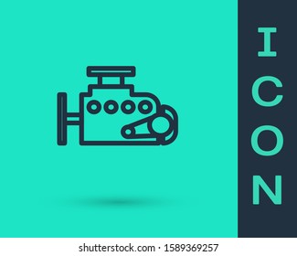 Black line Car engine icon isolated on green background.  Vector Illustration
