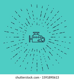 Black line Car engine icon isolated on green background. Abstract circle random dots. Vector Illustration