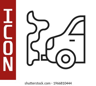 Black line Car exhaust icon isolated on white background.  Vector
