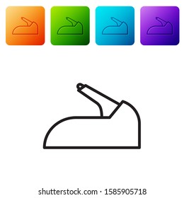 Black line Car handbrake icon isolated on white background. Parking brake lever. Set icons in color square buttons. Vector Illustration