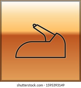 Black line Car handbrake icon isolated on gold background. Parking brake lever.  Vector Illustration