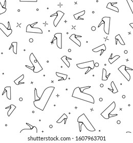 Black line Car handbrake icon isolated seamless pattern on white background. Parking brake lever.  Vector Illustration