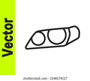 Black line Car headlight icon isolated on white background.  Vector Illustration